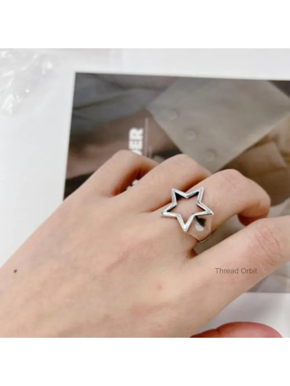 Y2K Hollow Star Open Band Statement Ring Punk Stainless Steel Chunky Gothic